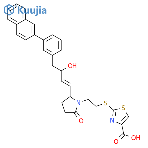 4-Thiazolecarboxylic acid,2-[[2-[(2R)-2-[(1E,3S)-3-hydroxy-4-[3-(2-naphthalenyl)phenyl]-1-butenyl]-5-oxo-1-pyrrolidinyl]ethyl]thio]- structure