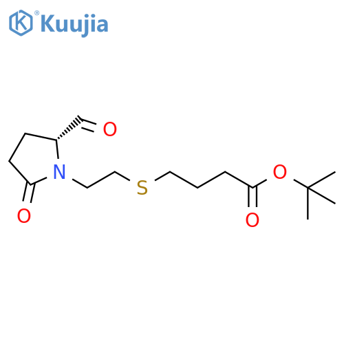 Butanoic acid, 4-[[2-[(2R)-2-formyl-5-oxo-1-pyrrolidinyl]ethyl]thio]-,1,1-dimethylethyl ester structure