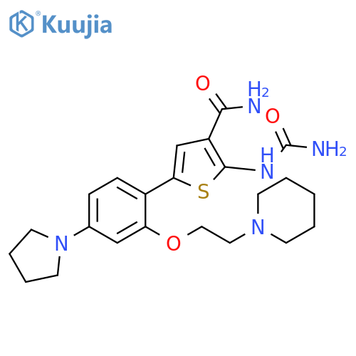 3-Thiophenecarboxamide,2-[(aminocarbonyl)amino]-5-[2-[2-(1-piperidinyl)ethoxy]-4-(1-pyrrolidinyl)phenyl]- structure
