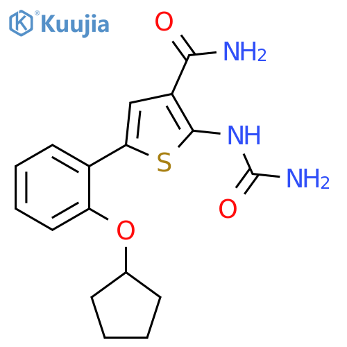 3-Thiophenecarboxamide,2-[(aminocarbonyl)amino]-5-[2-(cyclopentyloxy)phenyl]- structure