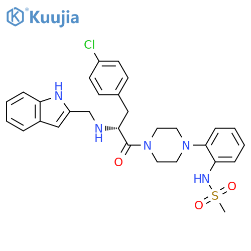 Piperazine,1-[(2R)-3-(4-chlorophenyl)-2-[(1H-indol-2-ylmethyl)amino]-1-oxopropyl]-4-[2-[(methylsulfonyl)amino]phenyl]- structure