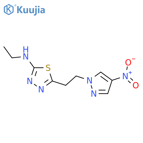 2-(ethylamino)-5-(2-{4-nitro-1H-pyrazol-1-yl}ethyl)-1,3,4-thiadiazole structure