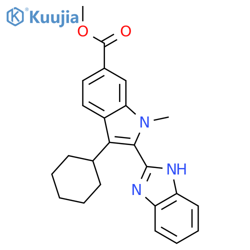 1H-Indole-6-carboxylic acid,2-(1H-benzimidazol-2-yl)-3-cyclohexyl-1-methyl-, methyl ester structure