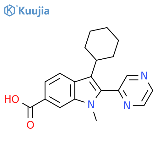 1H-Indole-6-carboxylic acid, 3-cyclohexyl-1-methyl-2-pyrazinyl- structure