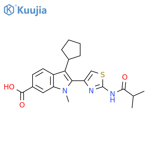 1H-Indole-6-carboxylic acid,3-cyclopentyl-1-methyl-2-[2-[(2-methyl-1-oxopropyl)amino]-4-thiazolyl]- structure