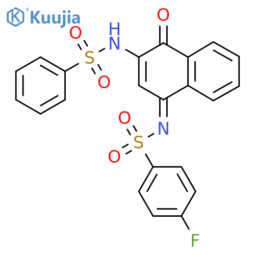 N-(1E)-3-benzenesulfonamido-4-oxo-1,4-dihydronaphthalen-1-ylidene-4-fluorobenzene-1-sulfonamide structure