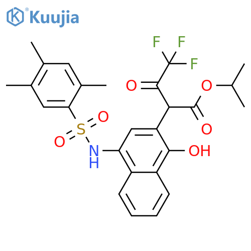 propan-2-yl 4,4,4-trifluoro-2-1-hydroxy-4-(2,4,5-trimethylbenzenesulfonamido)naphthalen-2-yl-3-oxobutanoate structure