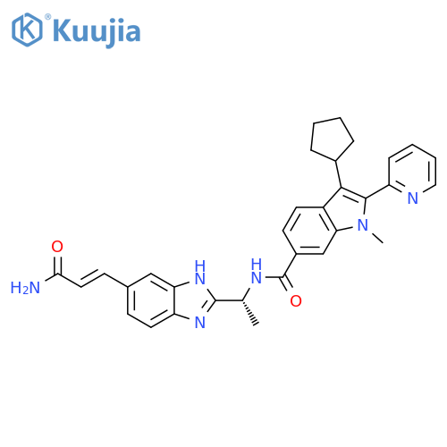 1H-Indole-6-carboxamide,N-[(1R)-1-[5-[(1E)-3-amino-3-oxo-1-propenyl]-1H-benzimidazol-2-yl]ethyl]-3-cyclopentyl-1-methyl-2-(2-pyridinyl)- structure