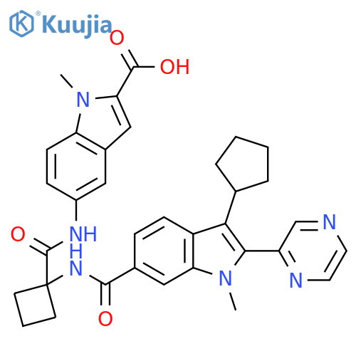 1H-Indole-2-carboxylic acid,5-[[[1-[[(3-cyclopentyl-1-methyl-2-pyrazinyl-1H-indol-6-yl)carbonyl]amino]cyclobutyl]carbonyl]amino]-1-methyl- structure