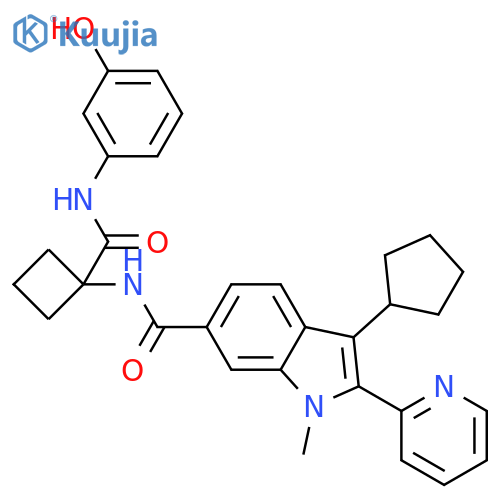 1H-Indole-6-carboxamide,3-cyclopentyl-N-[1-[[(3-hydroxyphenyl)amino]carbonyl]cyclobutyl]-1-methyl-2-(2-pyridinyl)- structure