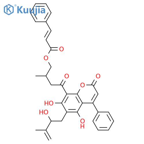 2-Propenoic acid, 3-phenyl-, 4-[5,7-dihydroxy-6-(2-hydroxy-3-methyl-3-buten-1-yl)-2-oxo-4-phenyl-2H-1-benzopyran-8-yl]-2-methyl-4-oxobutyl ester, (2E)-(-)- structure