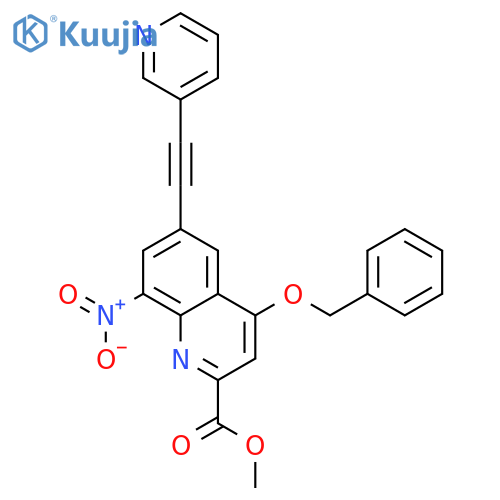 2-Quinolinecarboxylic acid,8-nitro-4-(phenylmethoxy)-6-(3-pyridinylethynyl)-, methyl ester structure