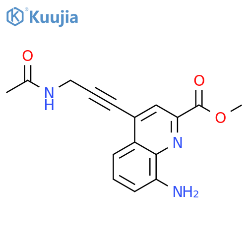 2-Quinolinecarboxylic acid, 4-[3-(acetylamino)-1-propynyl]-8-amino-,methyl ester structure