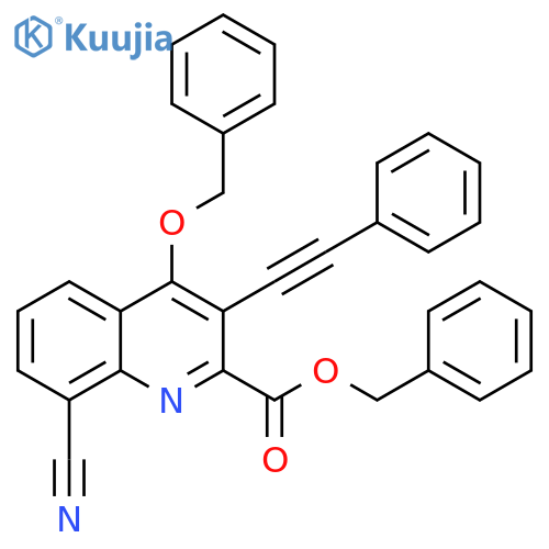 2-Quinolinecarboxylic acid,8-cyano-3-(phenylethynyl)-4-(phenylmethoxy)-, phenylmethyl ester structure