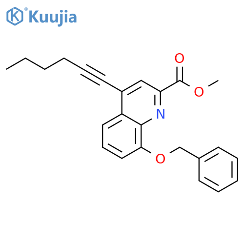 2-Quinolinecarboxylic acid, 4-(1-hexynyl)-8-(phenylmethoxy)-, methylester structure