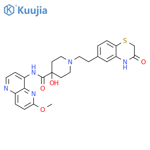 4-Piperidinecarboxamide,1-[2-(3,4-dihydro-3-oxo-2H-1,4-benzothiazin-6-yl)ethyl]-4-hydroxy-N-(6-methoxy-1,5-naphthyridin-4-yl)- structure