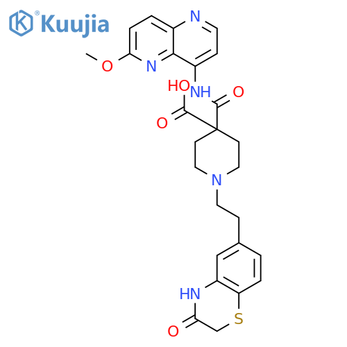 4-Piperidinecarboxylic acid,1-[2-(3,4-dihydro-3-oxo-2H-1,4-benzothiazin-6-yl)ethyl]-4-[[(6-methoxy-1,5-naphthyridin-4-yl)amino]carbonyl]- structure