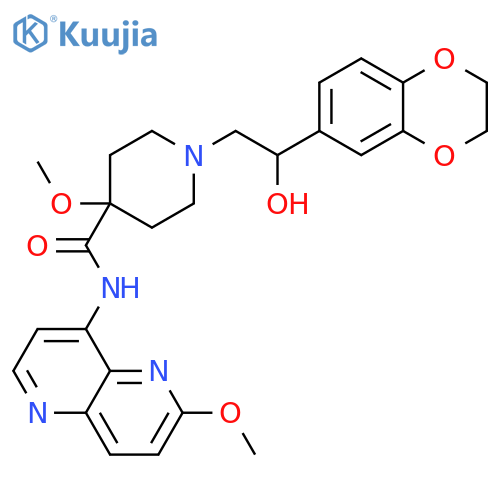 4-Piperidinecarboxamide,1-[2-(2,3-dihydro-1,4-benzodioxin-6-yl)-2-hydroxyethyl]-4-methoxy-N-(6-methoxy-1,5-naphthyridin-4-yl)- structure