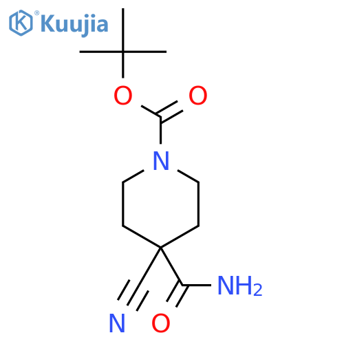 1-Piperidinecarboxylic acid, 4-(aminocarbonyl)-4-cyano-,1,1-dimethylethyl ester structure