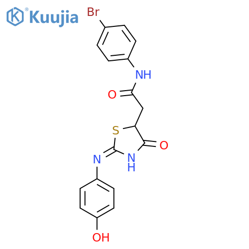 N-(4-bromophenyl)-2-(2E)-2-(4-hydroxyphenyl)imino-4-oxo-1,3-thiazolidin-5-ylacetamide structure