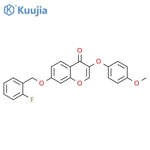 7-(2-fluorophenyl)methoxy-3-(4-methoxyphenoxy)-4H-chromen-4-one structure