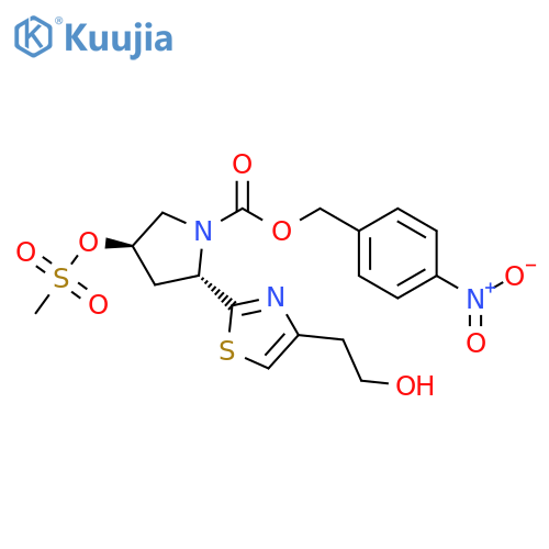 1-Pyrrolidinecarboxylic acid,2-[4-(2-hydroxyethyl)-2-thiazolyl]-4-[(methylsulfonyl)oxy]-,(4-nitrophenyl)methyl ester, (2S,4R)- structure