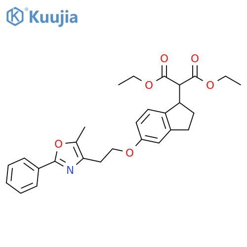 Propanedioic acid,[2,3-dihydro-5-[2-(5-methyl-2-phenyl-4-oxazolyl)ethoxy]-1H-inden-1-yl]-,diethyl ester structure