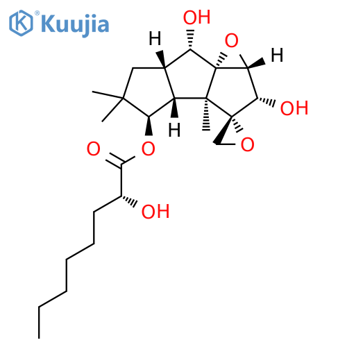 Octanoic acid, 2-hydroxy-, (1aR,2S,2'S,3aR,3bR,4R,6aS,7S,7aR)-octahydro-2,7-dihydroxy-3a,5,5-trimethylspiro[cyclopenta[4,5]pentaleno[1,6a-b]oxirene-3(3aH),2'-oxiran]-4-yl ester, (2R)- structure