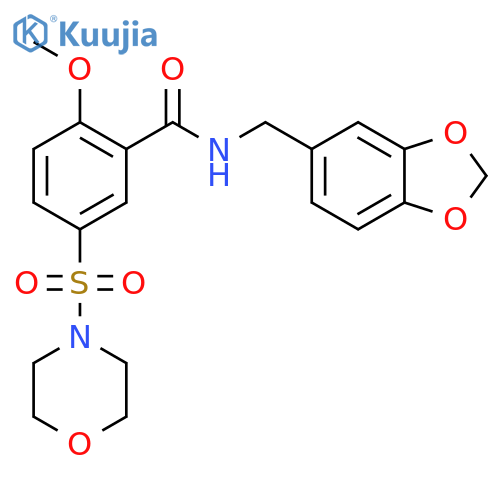 N-(2H-1,3-benzodioxol-5-yl)methyl-2-methoxy-5-(morpholine-4-sulfonyl)benzamide structure