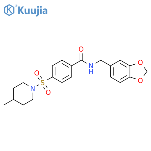 N-(2H-1,3-benzodioxol-5-yl)methyl-4-(4-methylpiperidin-1-yl)sulfonylbenzamide structure