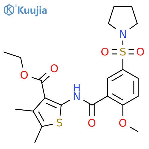 ethyl 2-2-methoxy-5-(pyrrolidine-1-sulfonyl)benzamido-4,5-dimethylthiophene-3-carboxylate structure