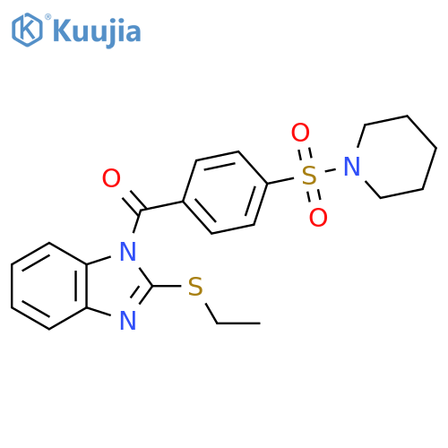2-(ethylsulfanyl)-1-4-(piperidine-1-sulfonyl)benzoyl-1H-1,3-benzodiazole structure