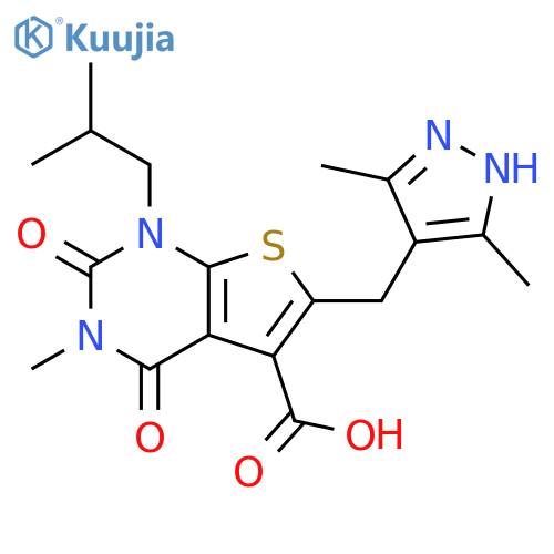 Thieno[2,3-d]pyrimidine-5-carboxylic acid,6-[(3,5-dimethyl-1H-pyrazol-4-yl)methyl]-1,2,3,4-tetrahydro-3-methyl-1-(2-methylpropyl)-2,4-dioxo- structure