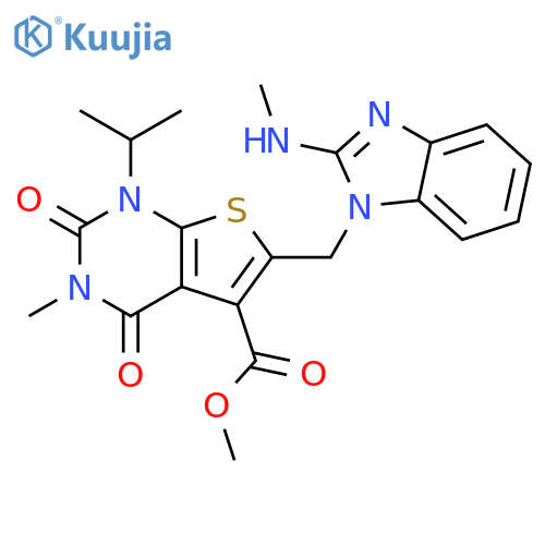 Thieno[2,3-d]pyrimidine-5-carboxylic acid,1,2,3,4-tetrahydro-3-methyl-6-[[2-(methylamino)-1H-benzimidazol-1-yl]methyl]-1-(1-methylethyl)-2,4-dioxo-, methyl ester structure