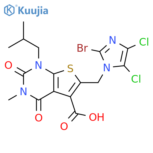 Thieno[2,3-d]pyrimidine-5-carboxylic acid,6-[(2-bromo-4,5-dichloro-1H-imidazol-1-yl)methyl]-1,2,3,4-tetrahydro-3-methyl-1-(2-methylpropyl)-2,4-dioxo- structure