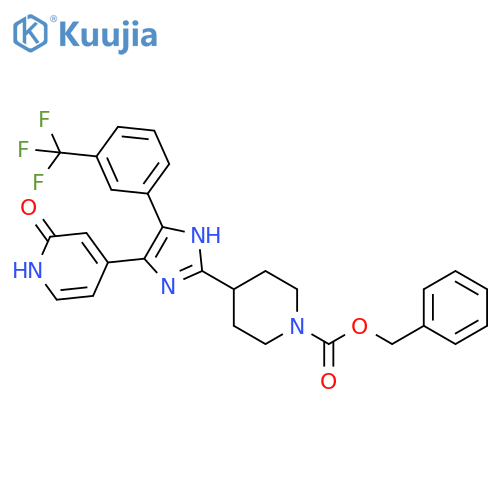 1-Piperidinecarboxylic acid,4-[4-(1,2-dihydro-2-oxo-4-pyridinyl)-5-[3-(trifluoromethyl)phenyl]-1H-imidazol-2-yl]-, phenylmethyl ester structure