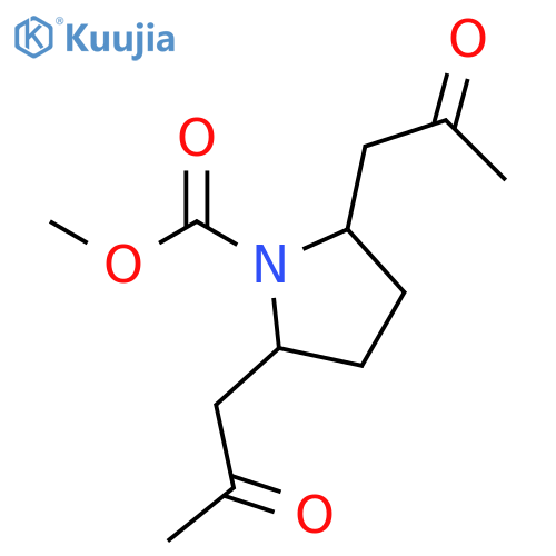 1-Pyrrolidinecarboxylic acid, 2,5-bis(2-oxopropyl)-, methyl ester structure