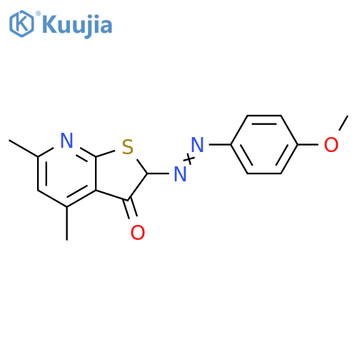 Thieno[2,3-b]pyridin-3(2H)-one, 2-[(4-methoxyphenyl)azo]-4,6-dimethyl- structure