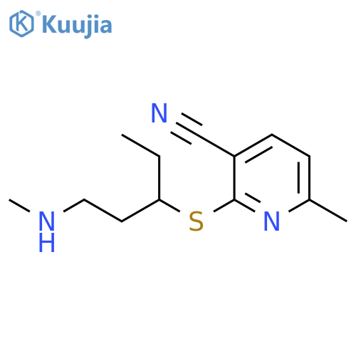 3-Pyridinecarbonitrile, 2-[[1-ethyl-3-(methylamino)propyl]thio]-6-methyl- structure