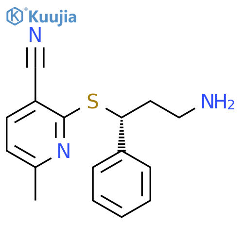 3-Pyridinecarbonitrile, 2-[[(1R)-3-amino-1-phenylpropyl]thio]-6-methyl- structure