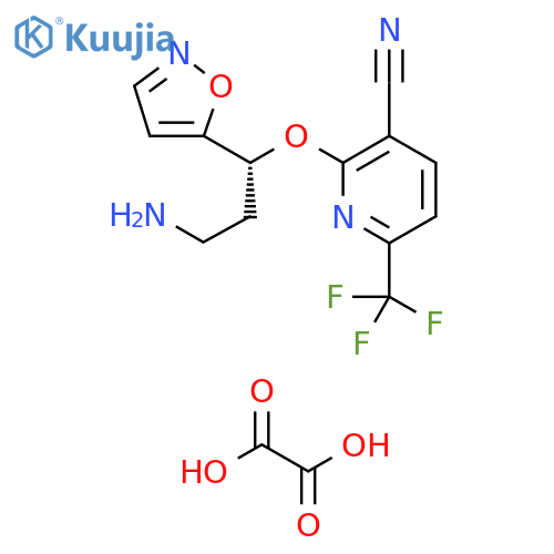 3-Pyridinecarbonitrile,2-[(1R)-3-amino-1-(5-isoxazolyl)propoxy]-6-(trifluoromethyl)-,ethanedioate structure