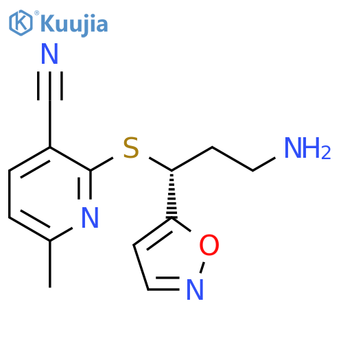 3-Pyridinecarbonitrile,2-[[(1R)-3-amino-1-(5-isoxazolyl)propyl]thio]-6-methyl- structure