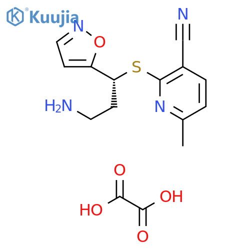 3-Pyridinecarbonitrile,2-[[(1R)-3-amino-1-(5-isoxazolyl)propyl]thio]-6-methyl-, ethanedioate structure