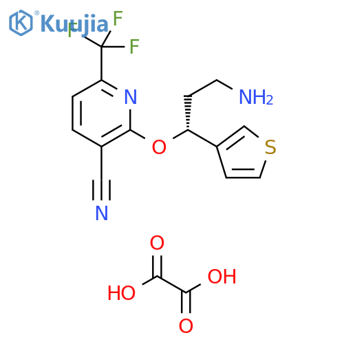 3-Pyridinecarbonitrile,2-[(1R)-3-amino-1-(3-thienyl)propoxy]-6-(trifluoromethyl)-, ethanedioate structure