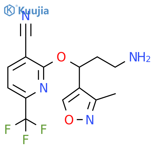 3-Pyridinecarbonitrile,2-[3-amino-1-(3-methyl-4-isoxazolyl)propoxy]-6-(trifluoromethyl)- structure