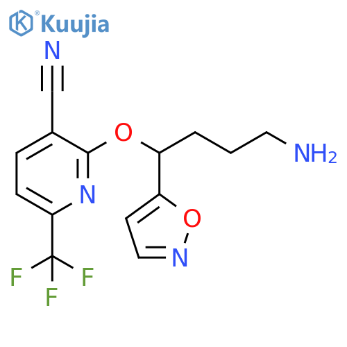 3-Pyridinecarbonitrile,2-[4-amino-1-(5-isoxazolyl)butoxy]-6-(trifluoromethyl)- structure