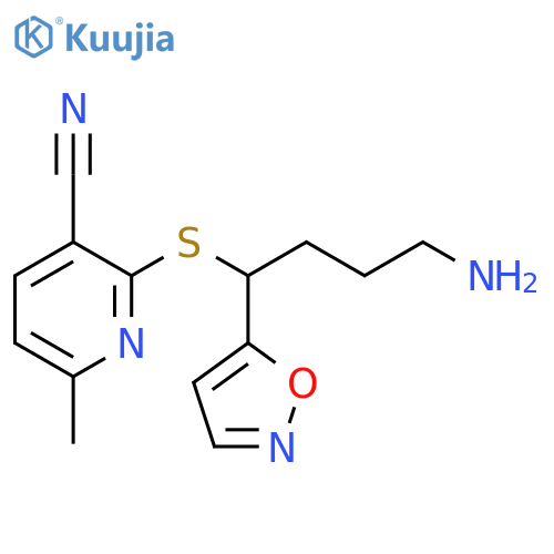 3-Pyridinecarbonitrile, 2-[[4-amino-1-(5-isoxazolyl)butyl]thio]-6-methyl- structure