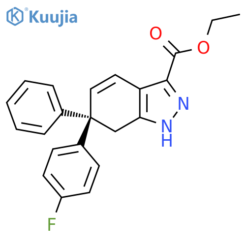 1H-Indazole-3-carboxylic acid, 6-(4-fluorophenyl)-6,7-dihydro-6-phenyl-,ethyl ester, (6R)- structure