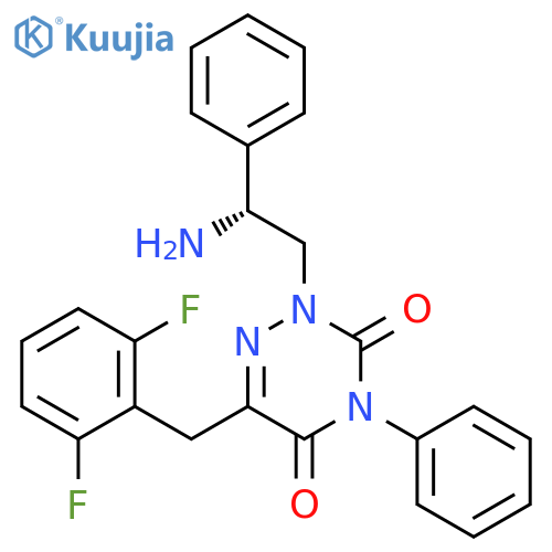 1,2,4-Triazine-3,5(2H,4H)-dione,2-[(2R)-2-amino-2-phenylethyl]-6-[(2,6-difluorophenyl)methyl]-4-phenyl- structure