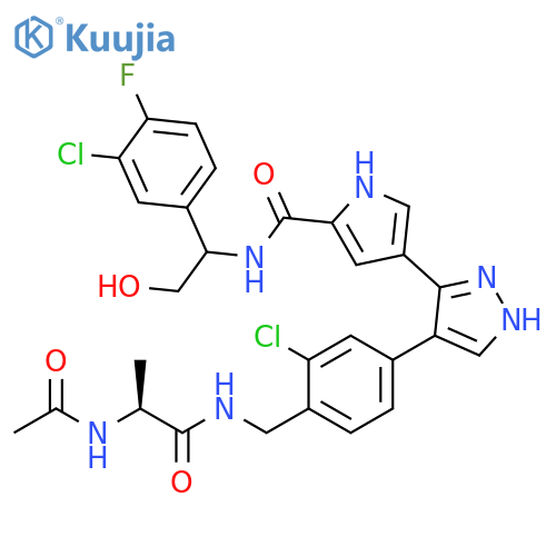 1H-Pyrrole-2-carboxamide,4-[4-[4-[[[(2S)-2-(acetylamino)-1-oxopropyl]amino]methyl]-3-chlorophenyl]-1H-pyrazol-3-yl]-N-[1-(3-chloro-4-fluorophenyl)-2-hydroxyethyl]- structure